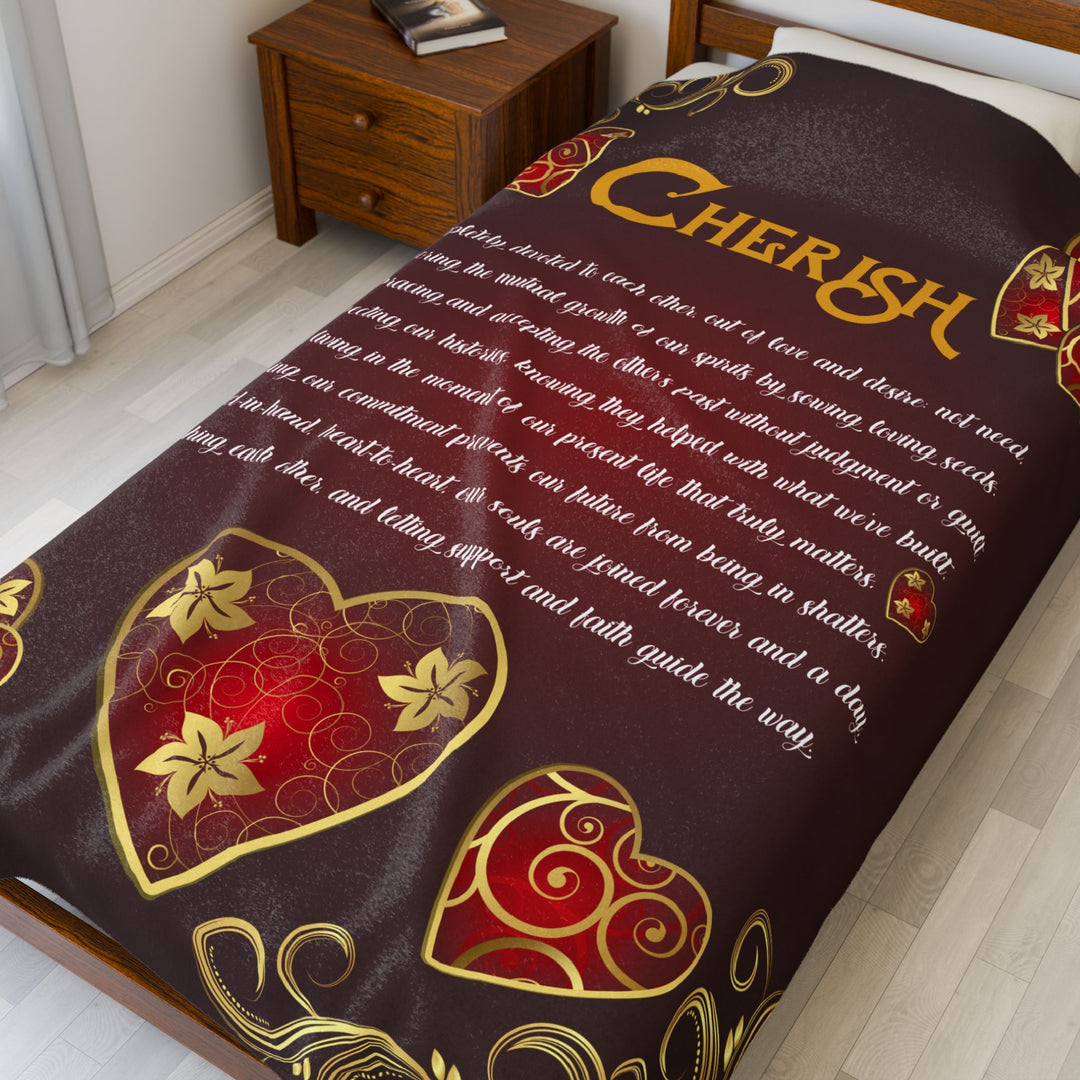 Cherish Acrostic Poem Velveteen Plush Blanket - Hearts