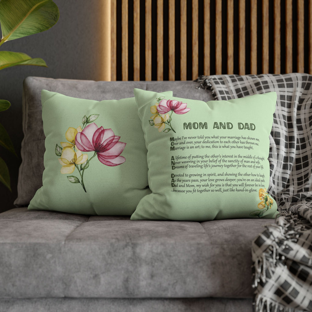 Mom and Dad Acrostic Poem Pillow Cover - Mint Color