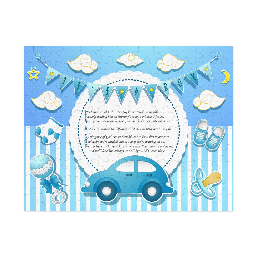 It's a Boy Acrostic Poem Puzzle - Blue Stripes - Tin Box - No Personalization