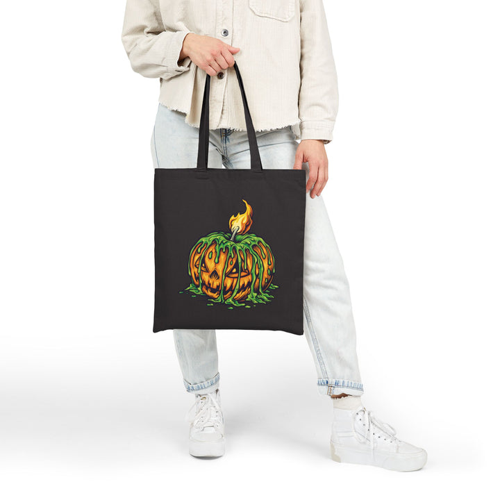 "Happy Halloween" Acrostic Poem Canvas Candy Tote Bag - Creepy Pumpkin - No Personalization