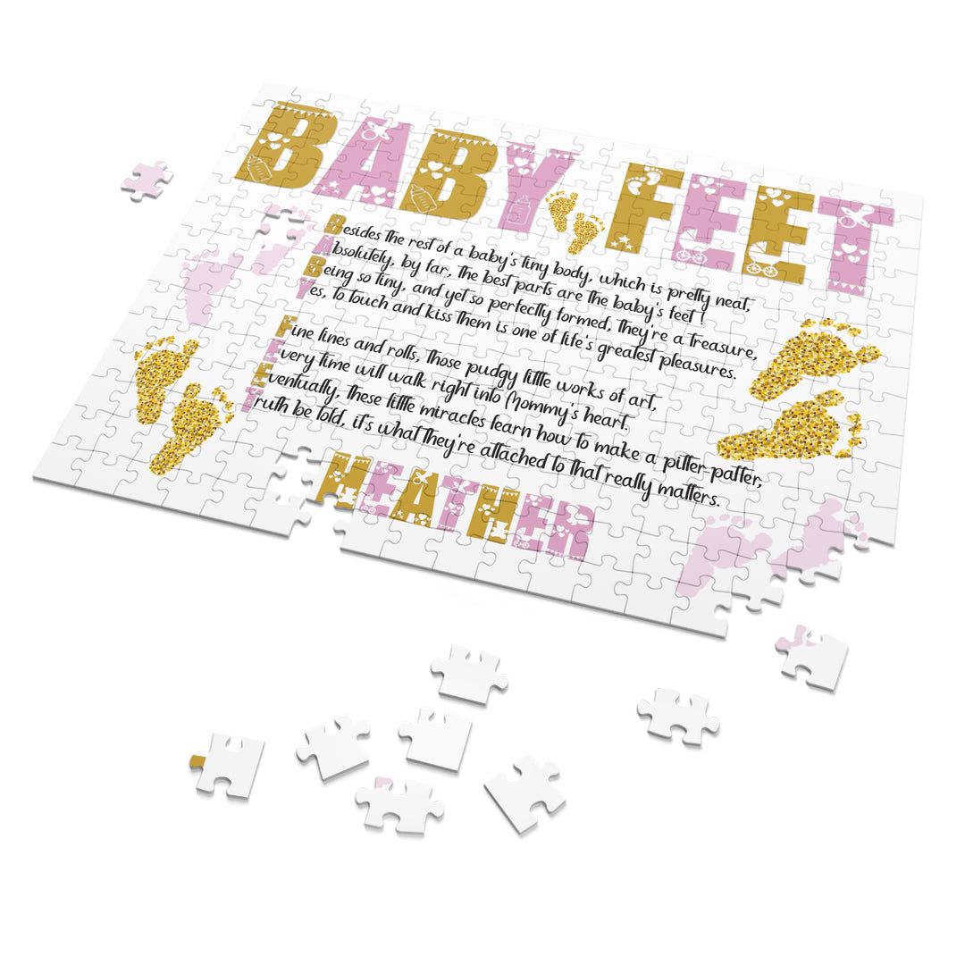 "Baby Feet" Acrostic Poem Jigsaw Puzzle - Pink and Gold - Personalized