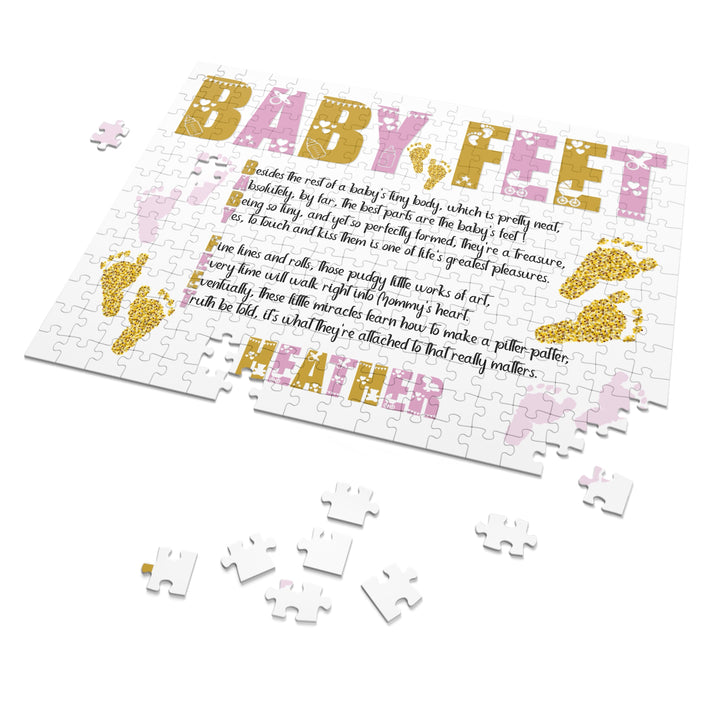 "Baby Feet" Acrostic Poem Jigsaw Puzzle - Pink and Gold - Personalized