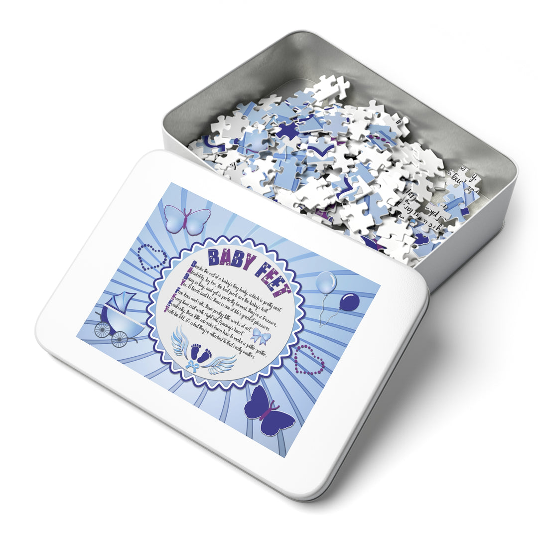 Baby Feet Acrostic Poem Puzzle - Blue Swirl - Tin Box