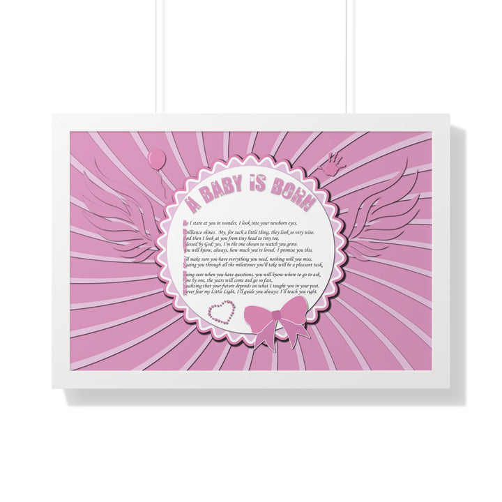 Baby Steps Acrostic Poem Framed Print "A Baby is Born" - Pink
