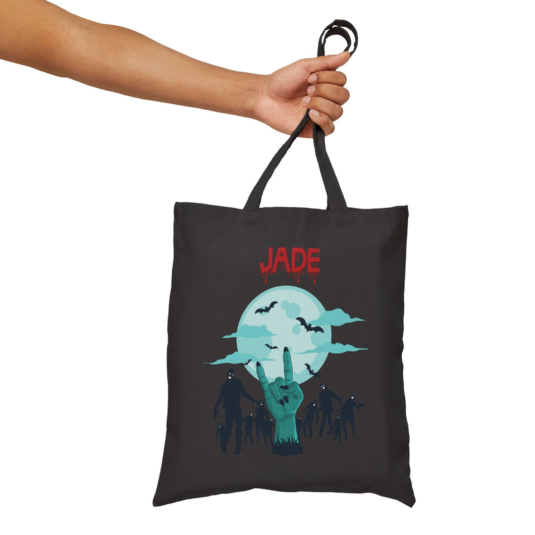 Happy Halloween Canvas Candy Tote Bag - Zombie - Personalized