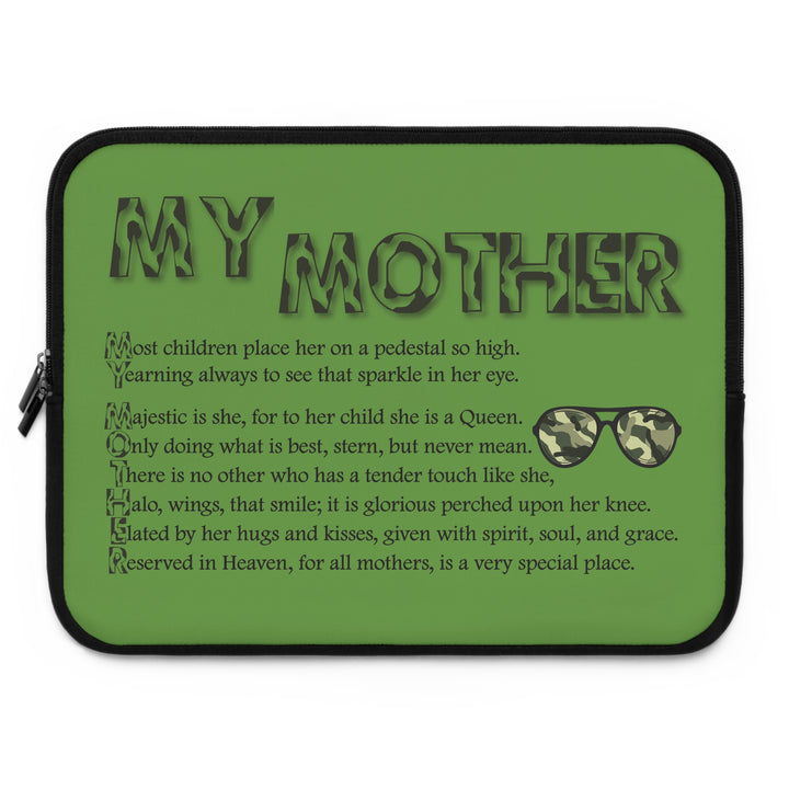 My Mother Acrostic Poem Neoprene Laptop Sleeve - Solid Black Back - Camo