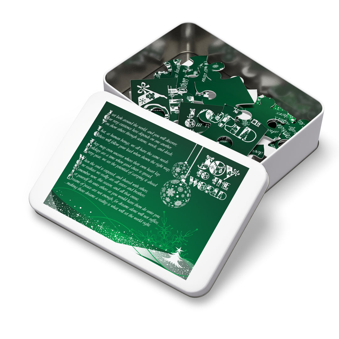 Joy to the World Acrostic Poem Puzzle - Ornaments-Green- Tin Box