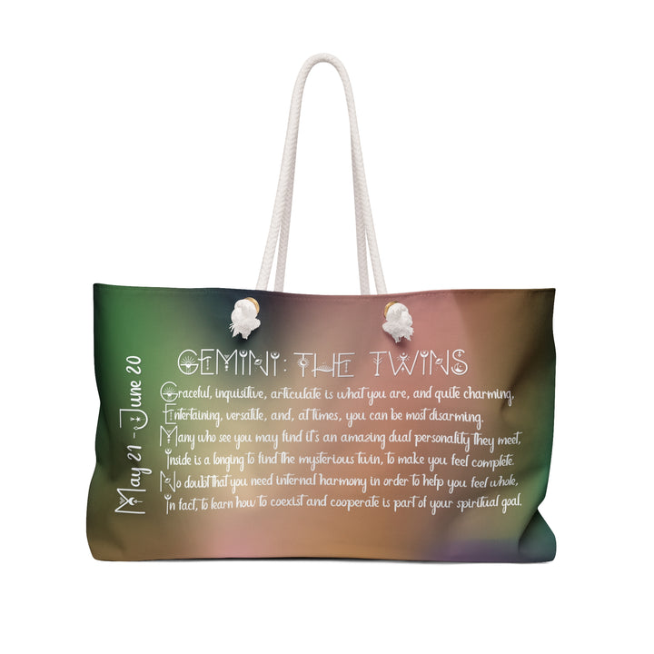 Weekender Bag with Acrostic Poem Spelling out "Gemini"