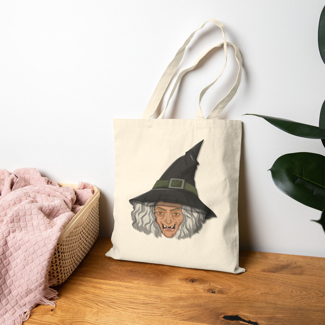 "Happy Halloween" Acrostic Poem Canvas Candy Tote Bag - Old Witch - No Personalization