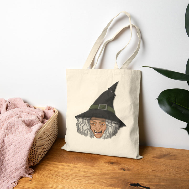"Happy Halloween" Acrostic Poem Canvas Candy Tote Bag - Old Witch - No Personalization