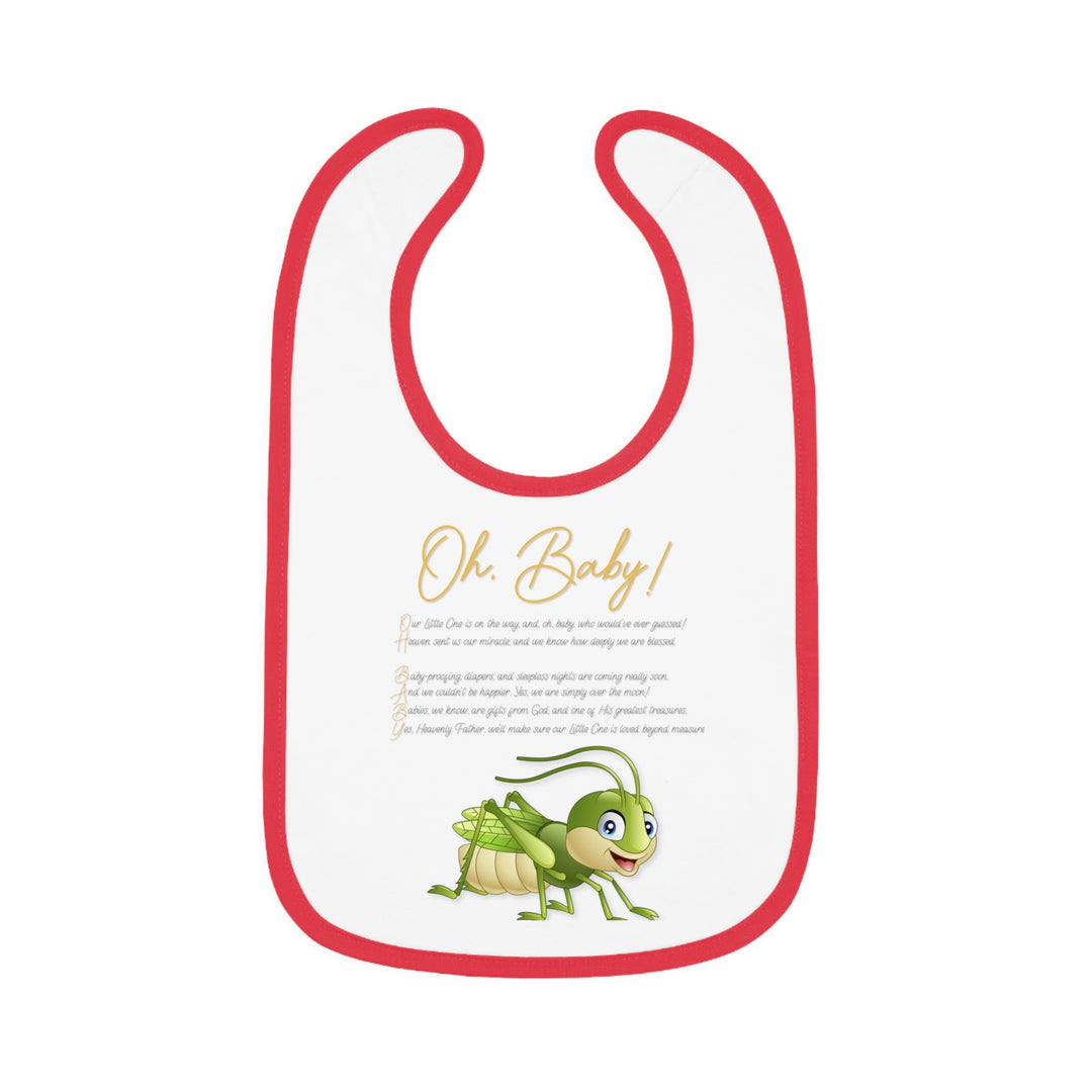 Baby Steps Acrostic Poem - Contrast Trim Jersey Bib - "Oh, Baby" Grasshopper