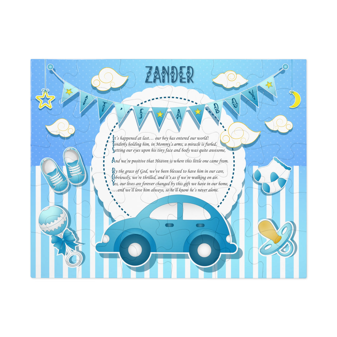 It's a Boy Acrostic Poem Puzzle - Blue Stripes - Tin Box - Personalized