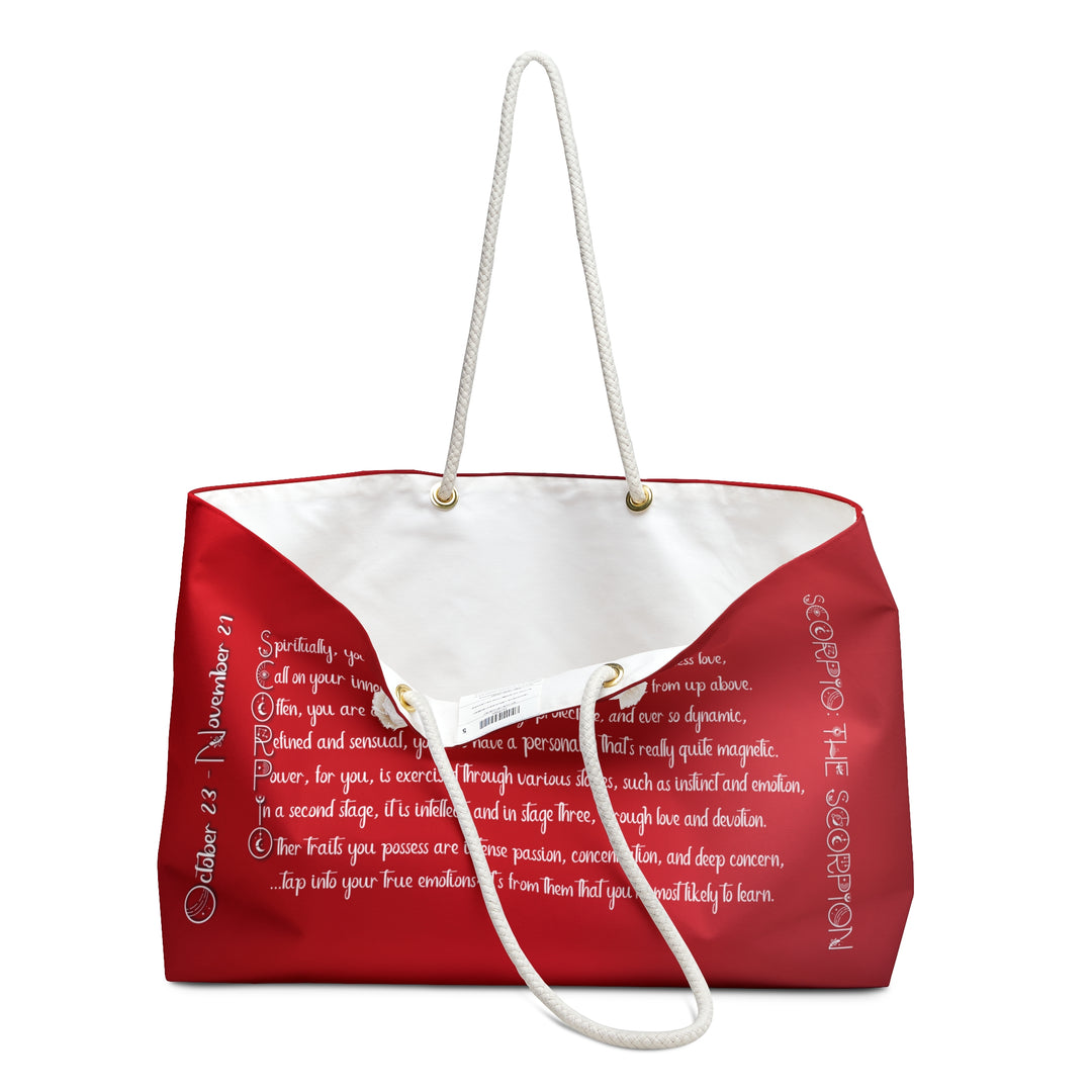 Weekender Bag with Acrostic Poem Spelling out "Scorpio"