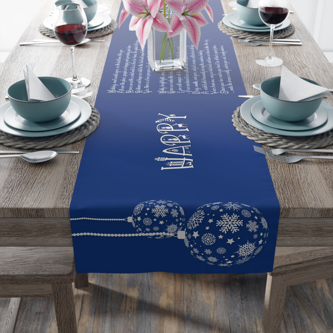 Happy Holidays Acrostic Poem Table Runner - Blue-Ornaments