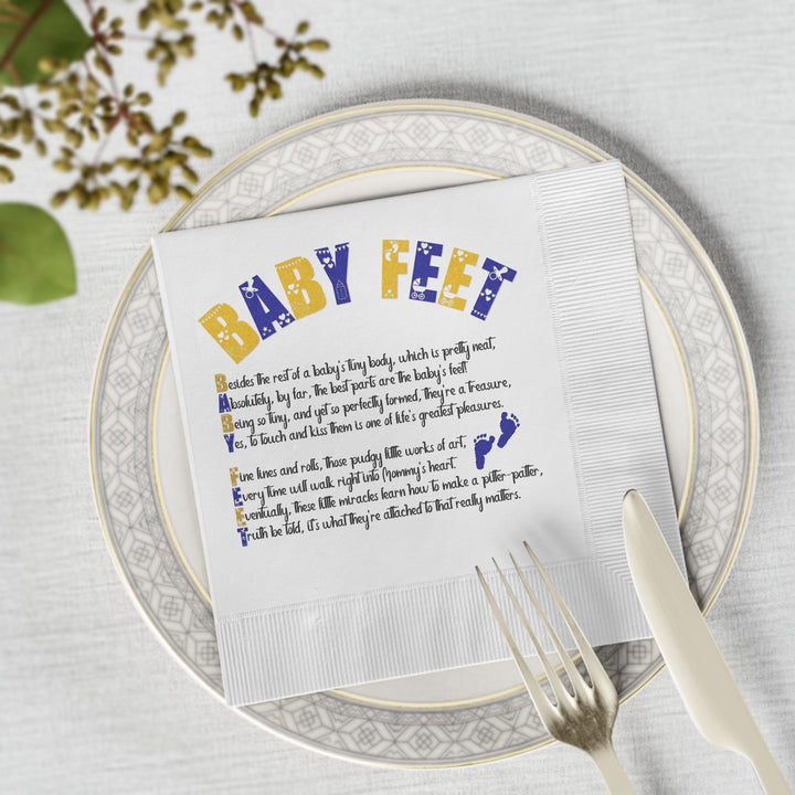 Baby Feet Baby Shower Coined Napkins -Blue Footprints