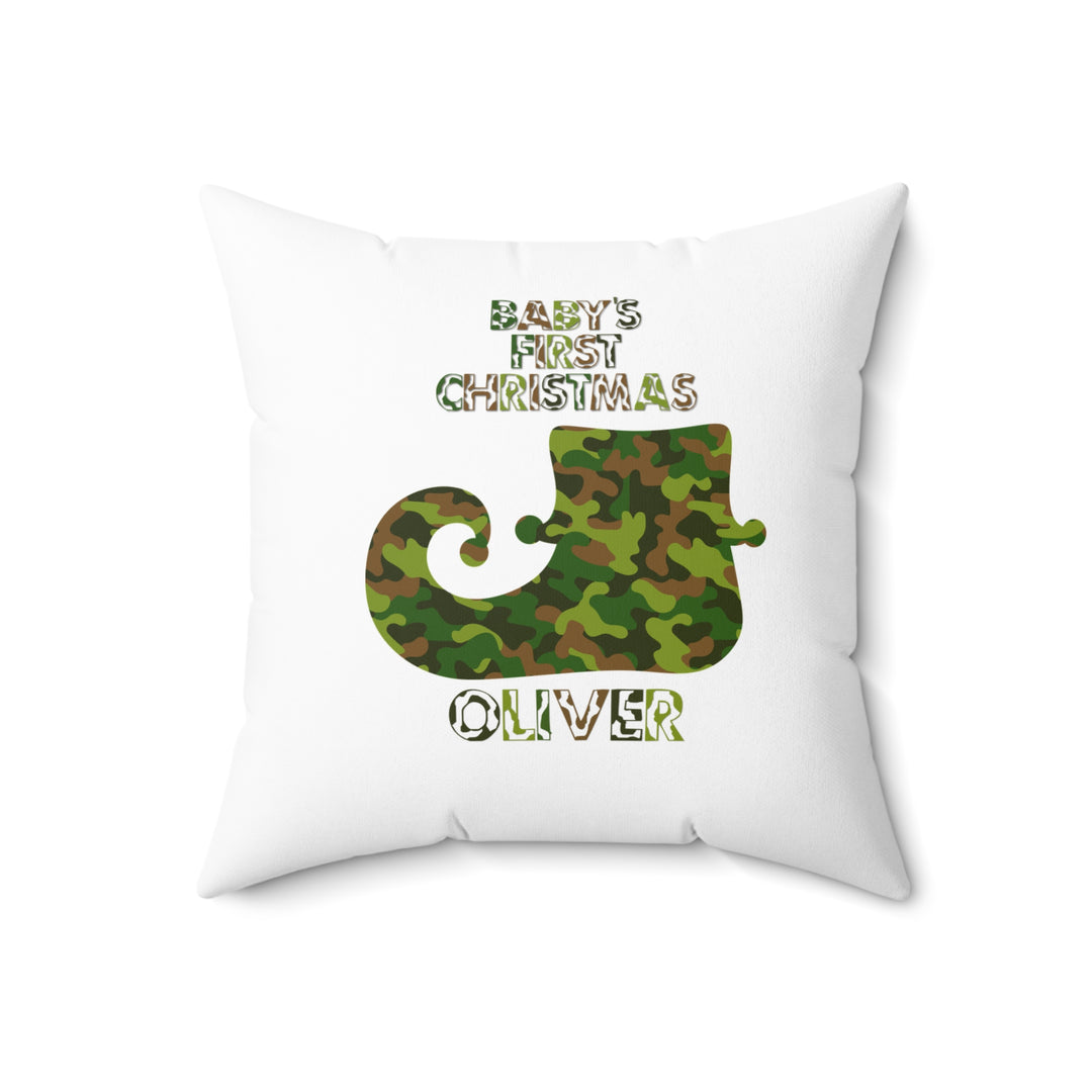 "Baby's First Christmas" Acrostic Poem Pillow - Camo Elf Shoe - Personalized
