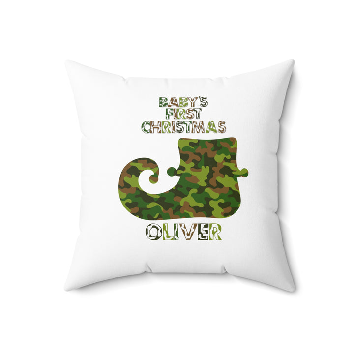 "Baby's First Christmas" Acrostic Poem Pillow - Camo Elf Shoe - Personalized