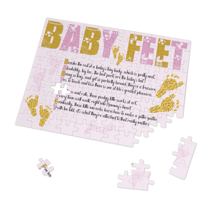 Baby Feet Acrostic Poem Puzzle - Pink and Gold - Tin Box - No Personalization