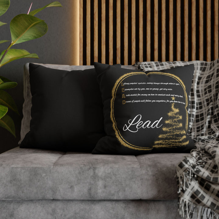 "Lead" Acrostic Poem Pillow Cover from "Learn, Lead, Believe" Collection - Black