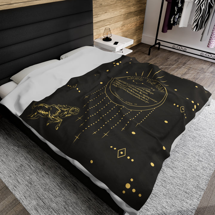 Written in the Stars Velveteen plush blanket with acrostic poem "Aries"