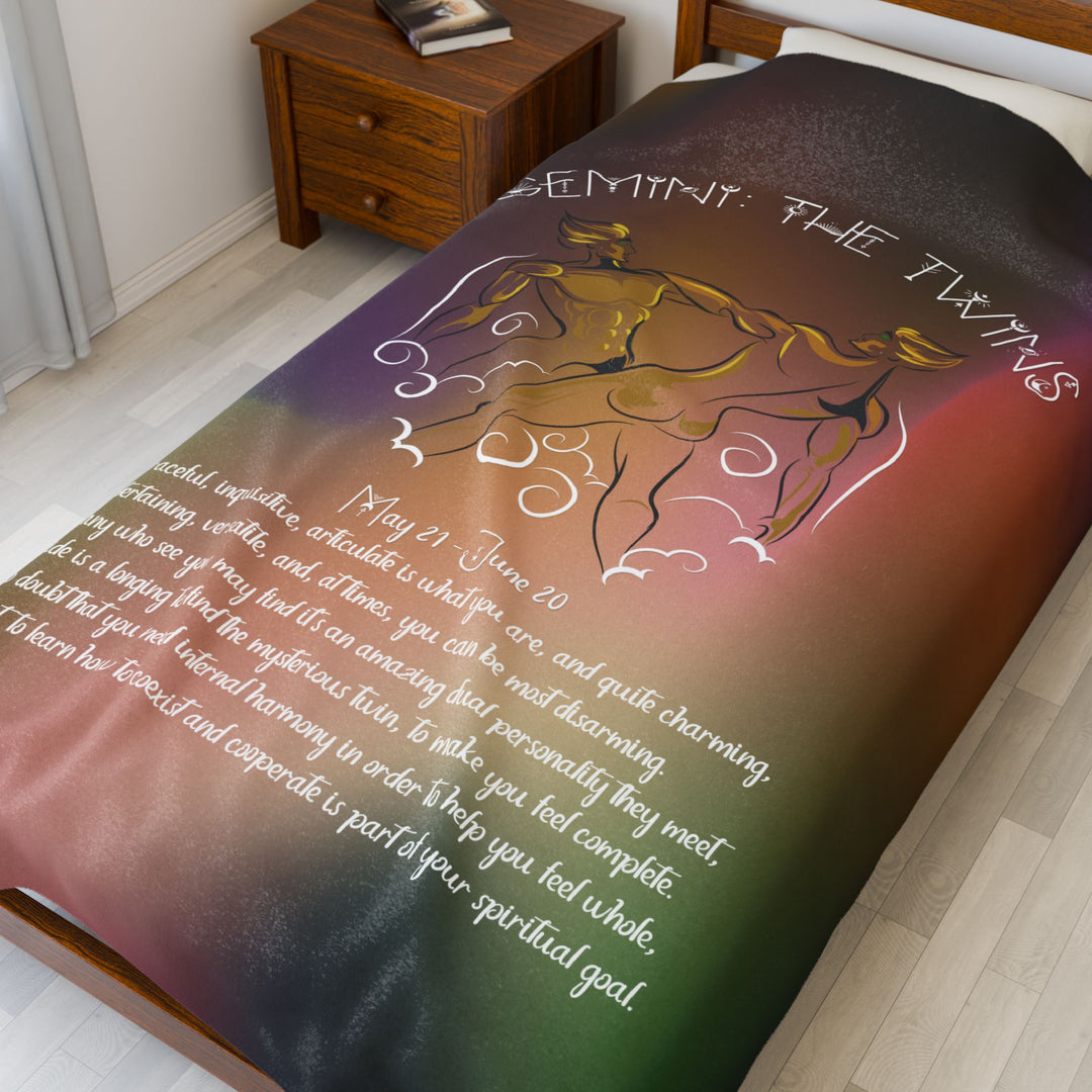 Gemini Acrostic Poem Velveteen Plush Blanket - Colored