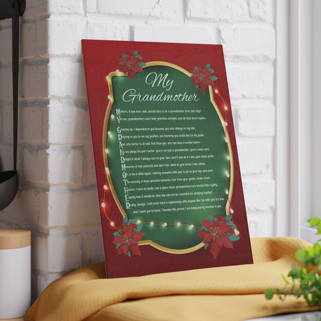 My Grandmother Acrostic Poem Glass Cutting Board - Poinsettias