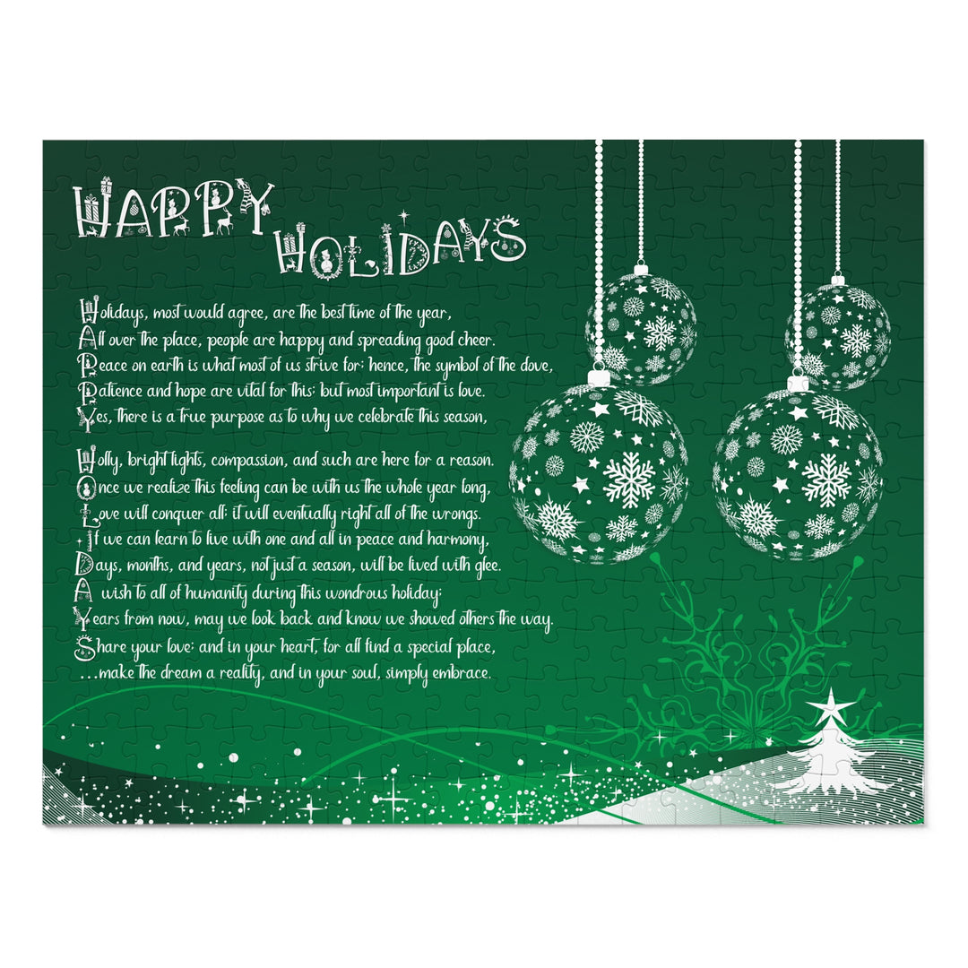 Happy Holidays Acrostic Poem Puzzle - Ornaments-Green - Tin Box
