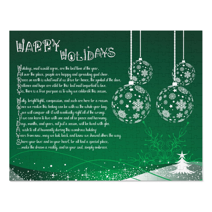 Happy Holidays Acrostic Poem Puzzle - Ornaments-Green - Tin Box