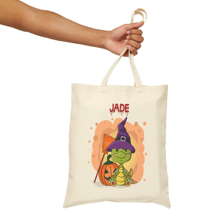 "Happy Halloween" Acrostic Poem Canvas Candy Tote Bag - Baby Dragon - Personalized