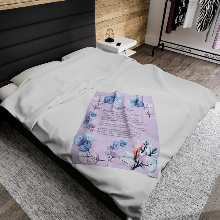 It's Just a Phrase Velveteen Plush Blanket with Acrostic Poem Spelling out "Mother-in-Law" - Transparent Flowers