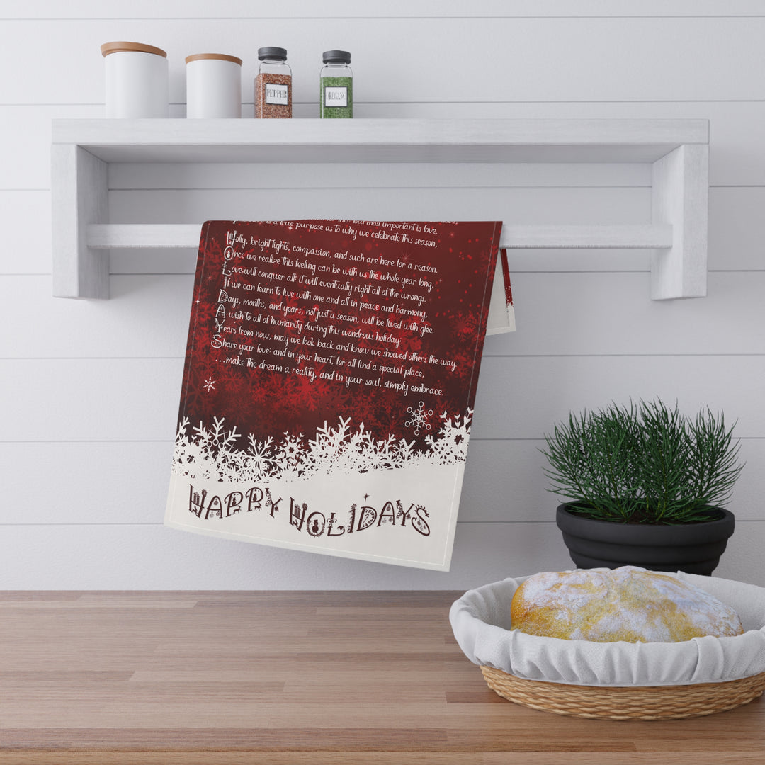 Happy Holidays Acrostic Poem Kitchen Towel - Red
