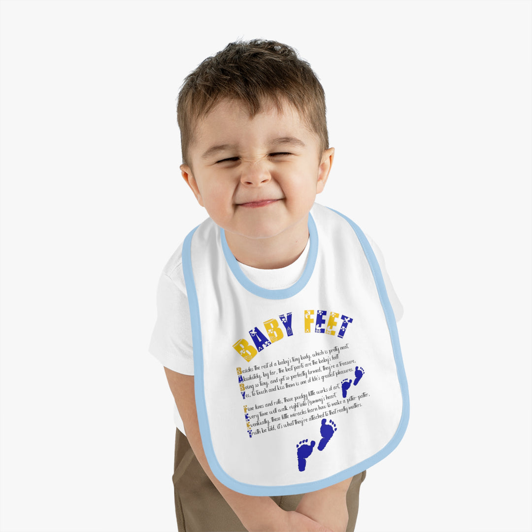 "Baby Feet" Acrostic Poem  Contrast Trim Jersey Bib - Blue Footprints