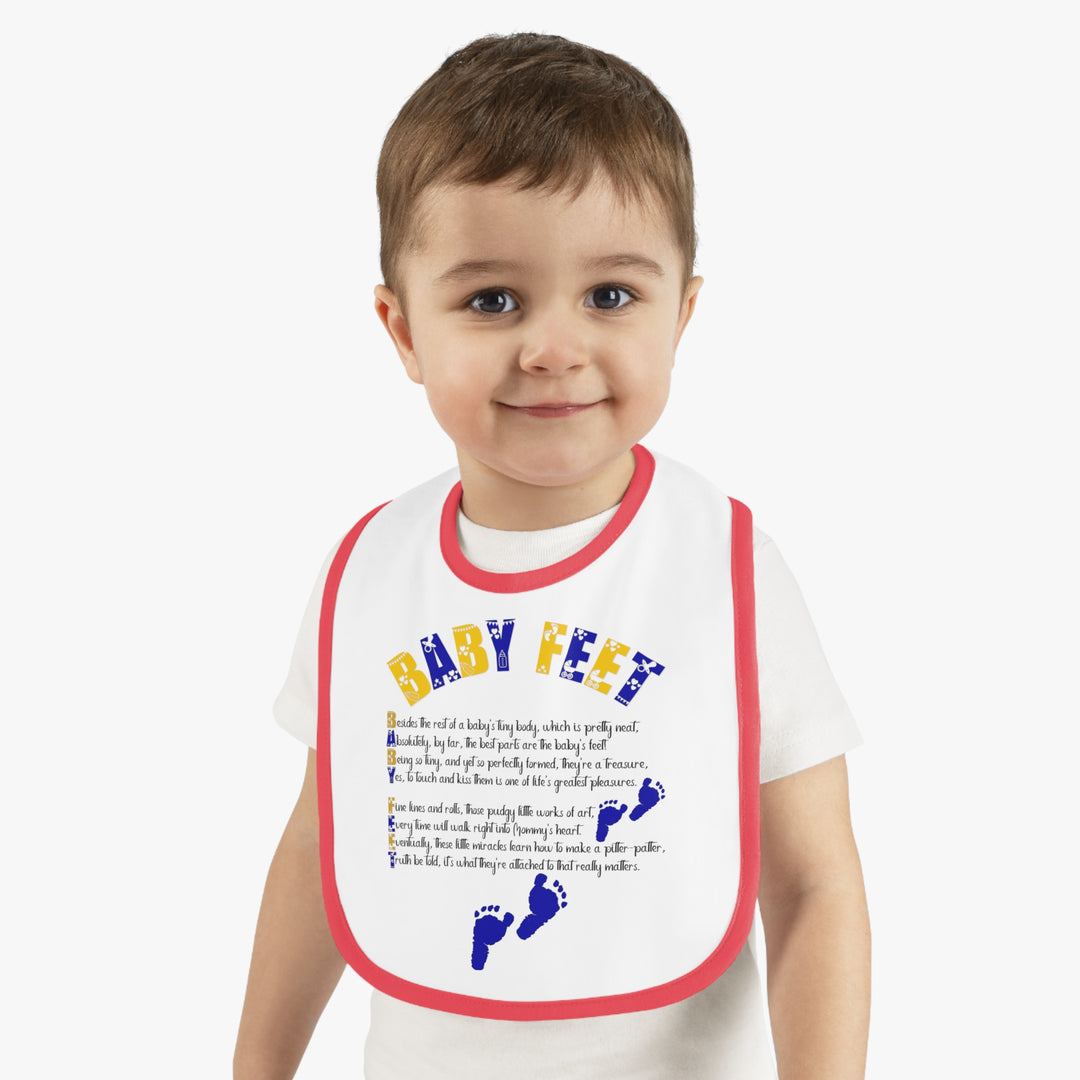 Baby Steps Acrostic Poem - Contrast Trim Jersey Bib - "Baby Feet" Blue Footprints