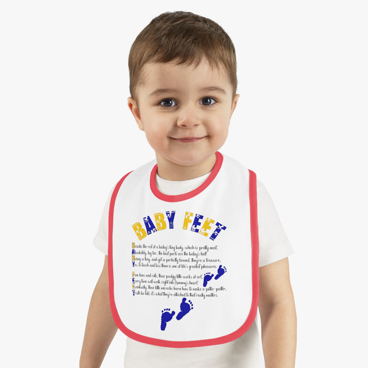 Baby Steps Acrostic Poem - Contrast Trim Jersey Bib - "Baby Feet" Blue Footprints