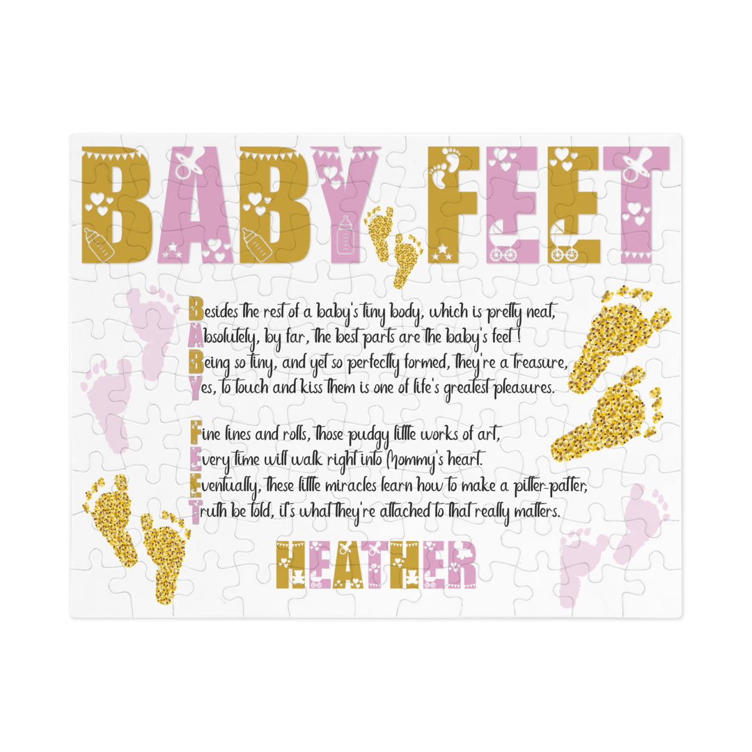 "Baby Feet" Acrostic Poem Jigsaw Puzzle - Pink and Gold - Personalized