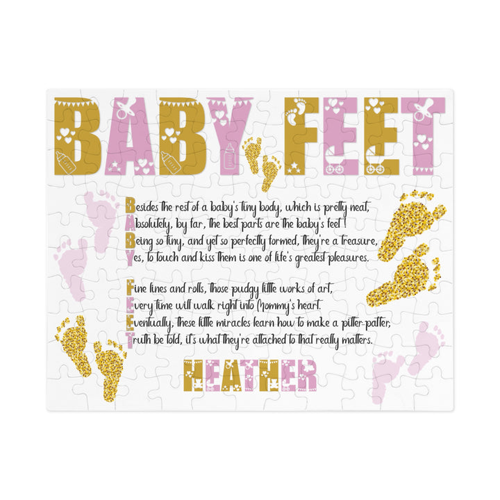 "Baby Feet" Acrostic Poem Jigsaw Puzzle - Pink and Gold - Personalized
