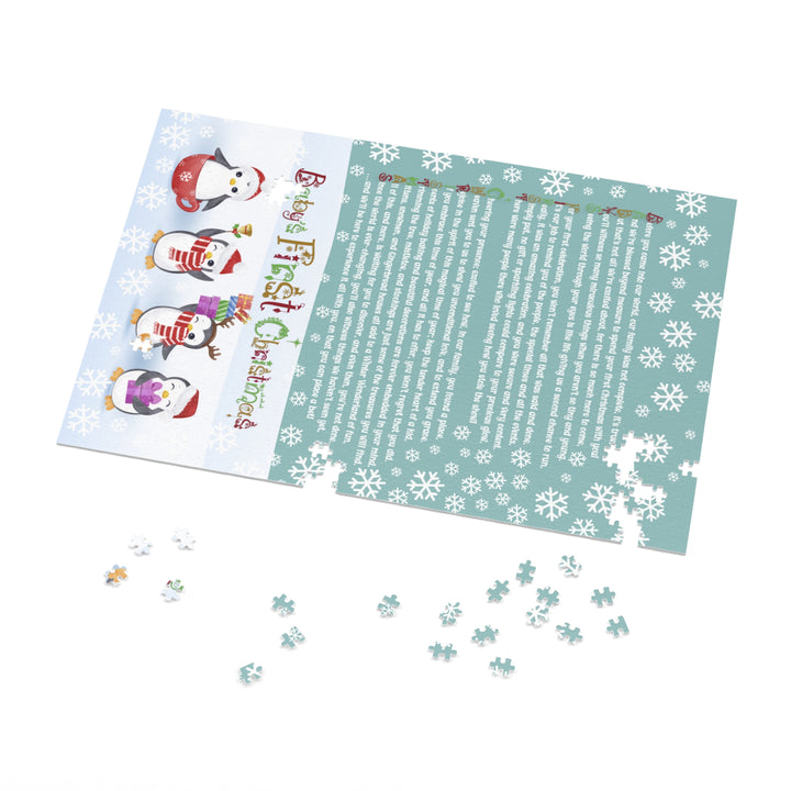 Baby's First Christmas Acrostic Poem Jigsaw Puzzle - Gingerbread - Penguins - Tin Box