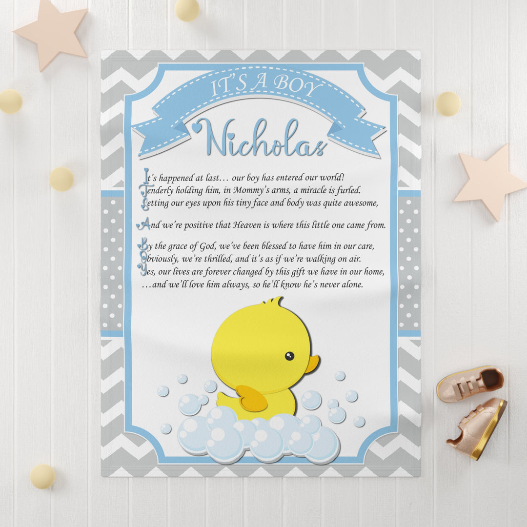 It's a Boy Acrostic Poem Baby Blanket - Ducky - Personalized