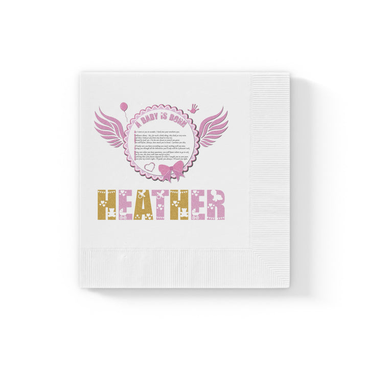 A Baby is Born Baby Shower Coined Napkins - Pink Wings - Personalized