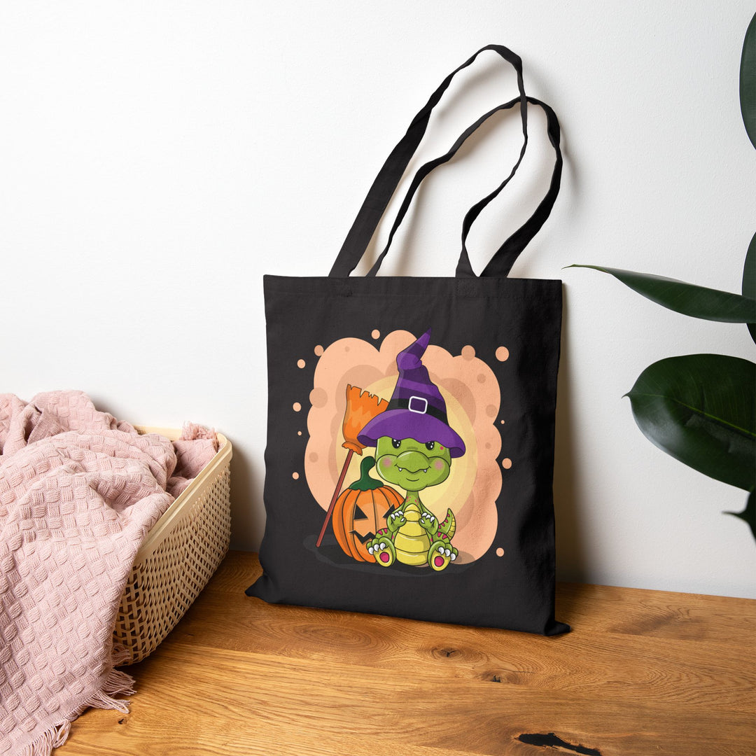 "Happy Halloween" Acrostic Poem Canvas Candy Tote Bag - Baby Dragon - No Personalization
