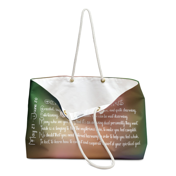 Weekender Bag with Acrostic Poem Spelling out "Gemini"