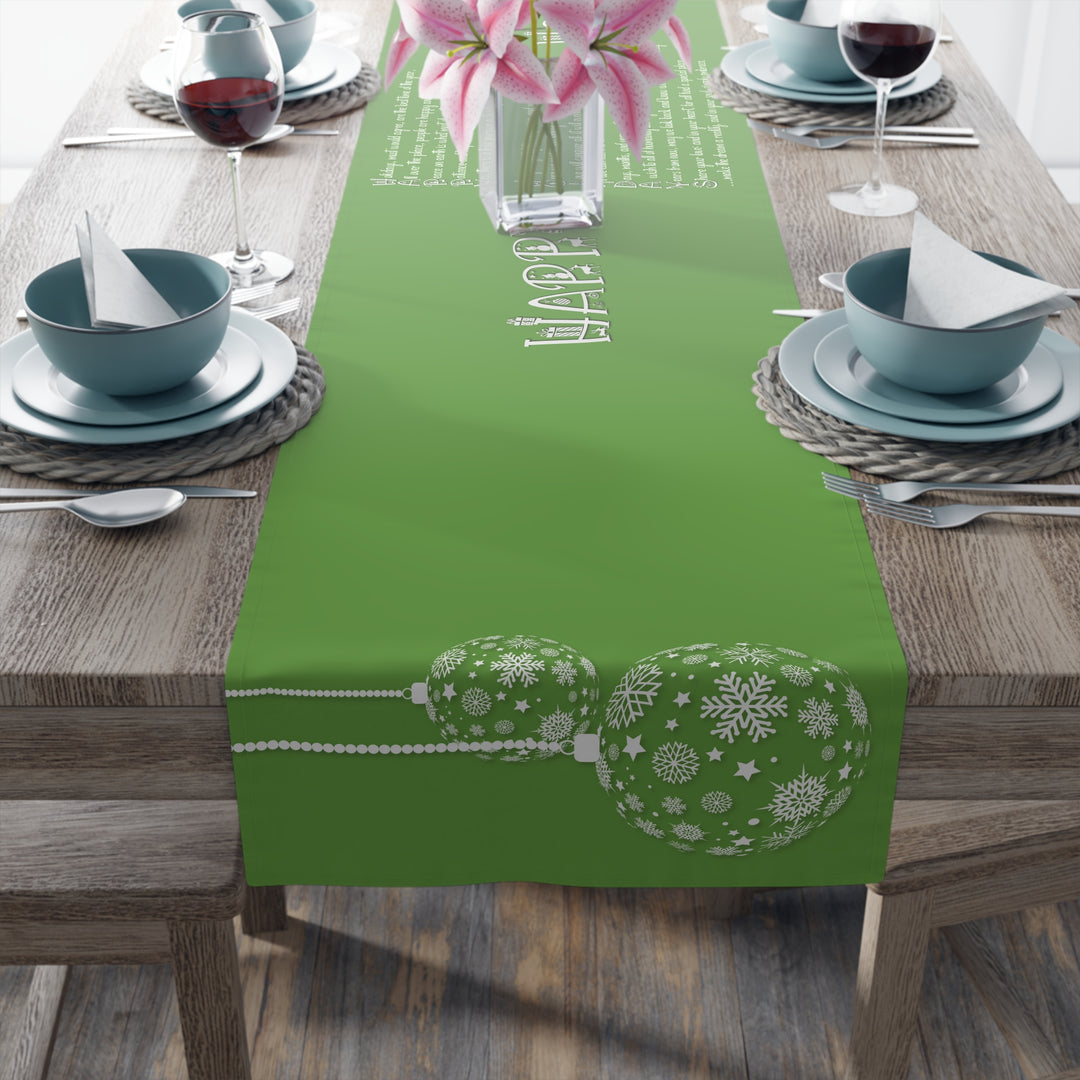 Happy Holidays Acrostic Poem Table Runner - Green-Ornaments
