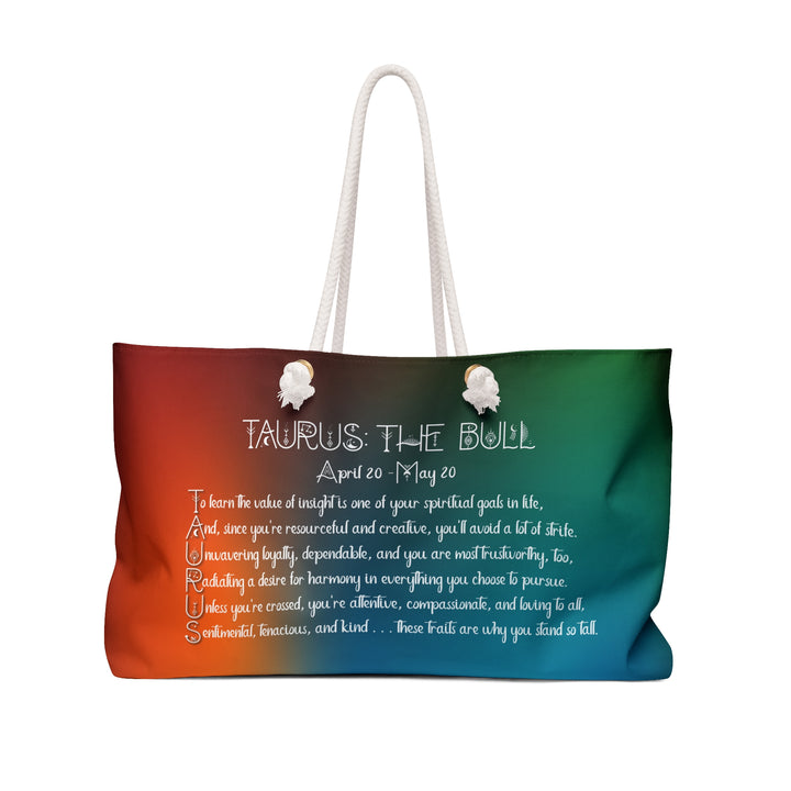 Weekender Bag with Acrostic Poem Spelling out "Taurus"