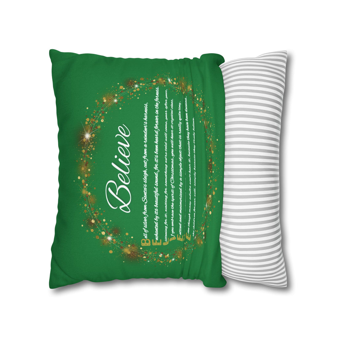 "Believe" Acrostic Poem Pillow Cover from "Learn, Lead, Believe" Collection - Green