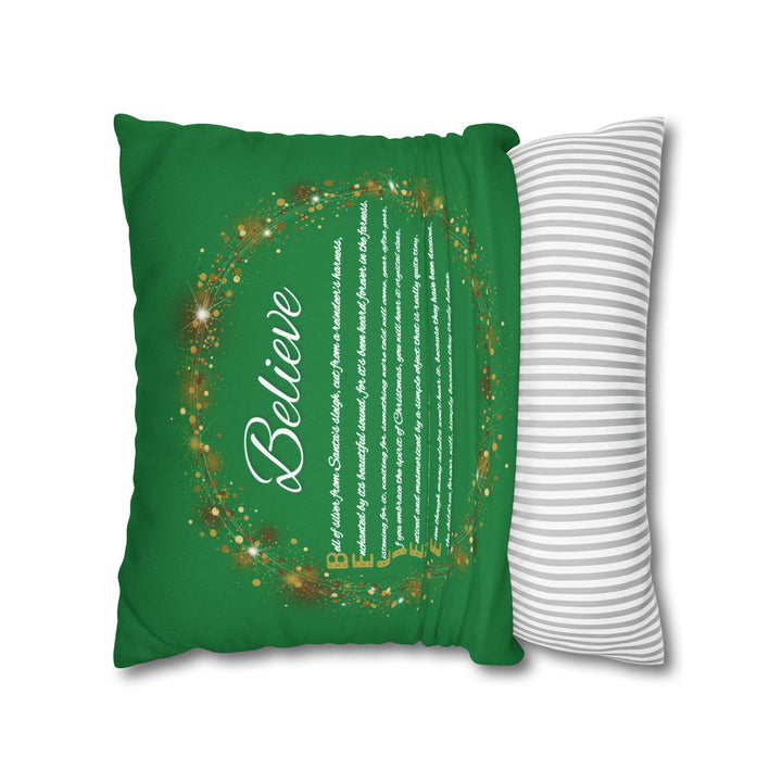 "Believe" Acrostic Poem Pillow Cover from "Learn, Lead, Believe" Collection - Green