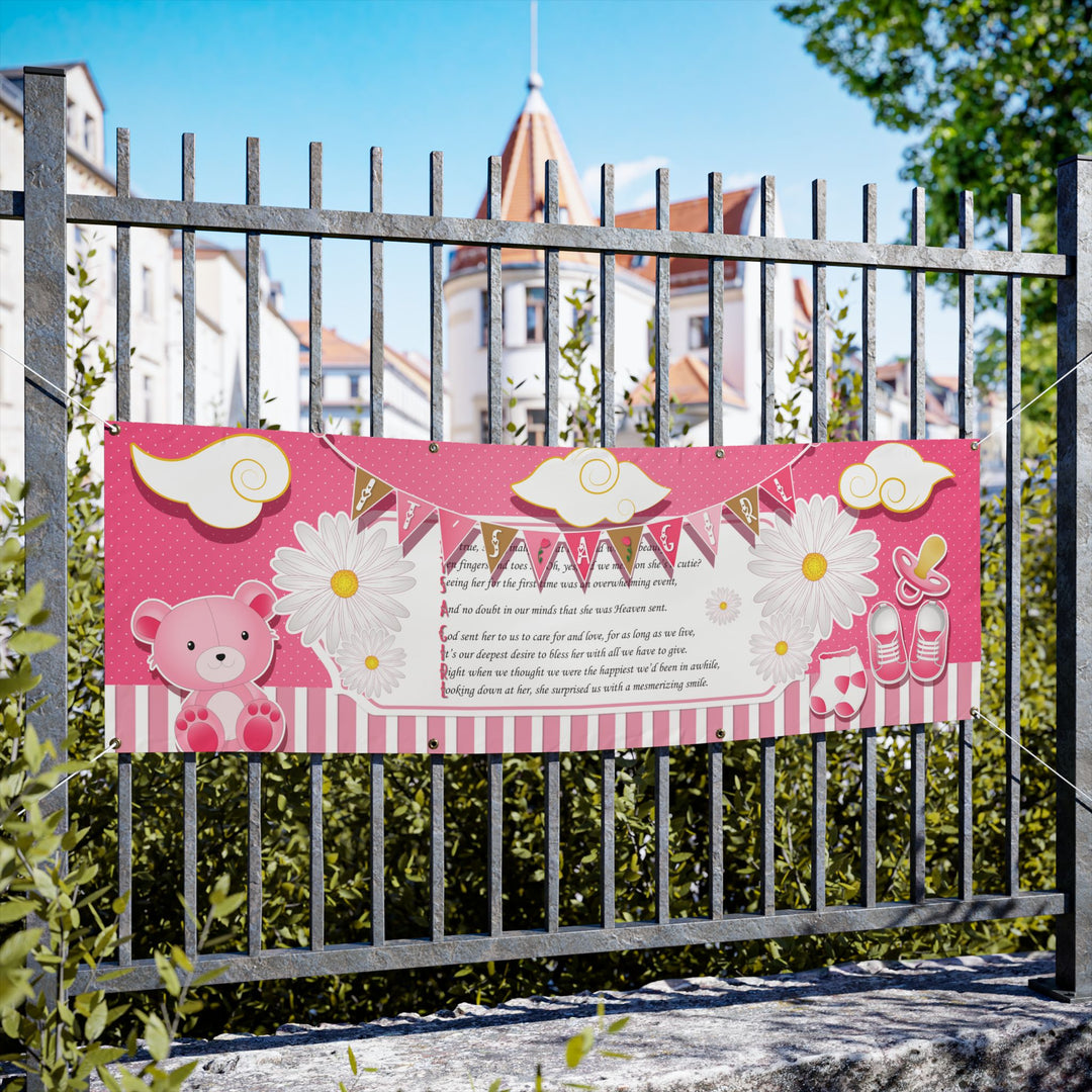 FIX SIZES! It's a Girl Poem Vinyl Banner - Pink Stripes - No Personalization