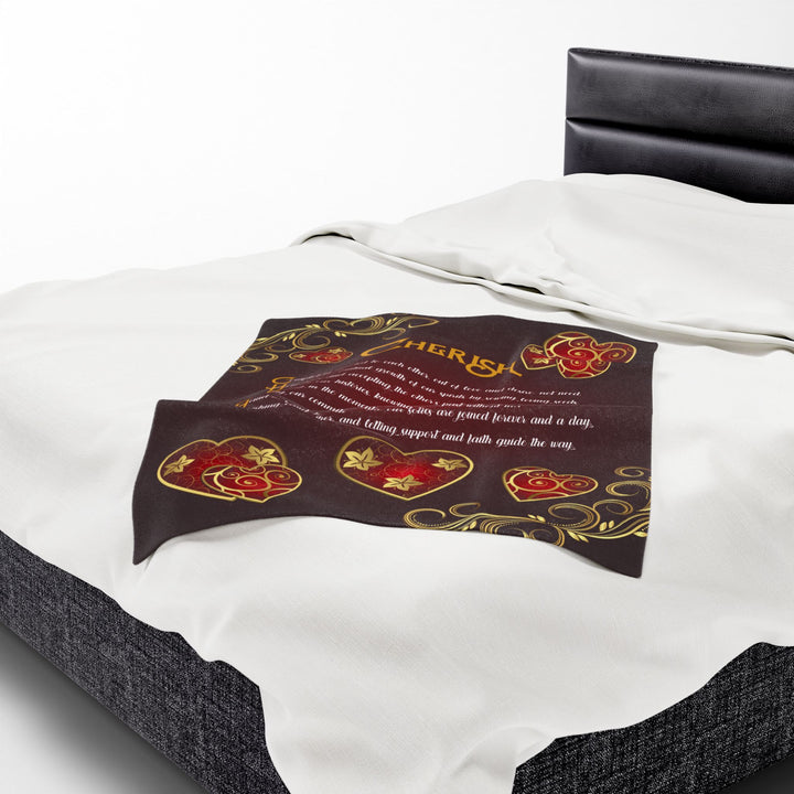 Cherish Acrostic Poem Velveteen Plush Blanket - Hearts
