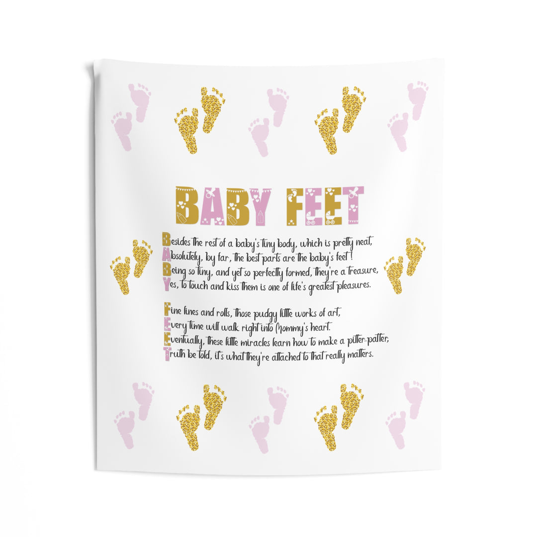 "Baby Feet" Acrostic Poem Baby Shower Backdrop - Pink and Gold - No Personalization