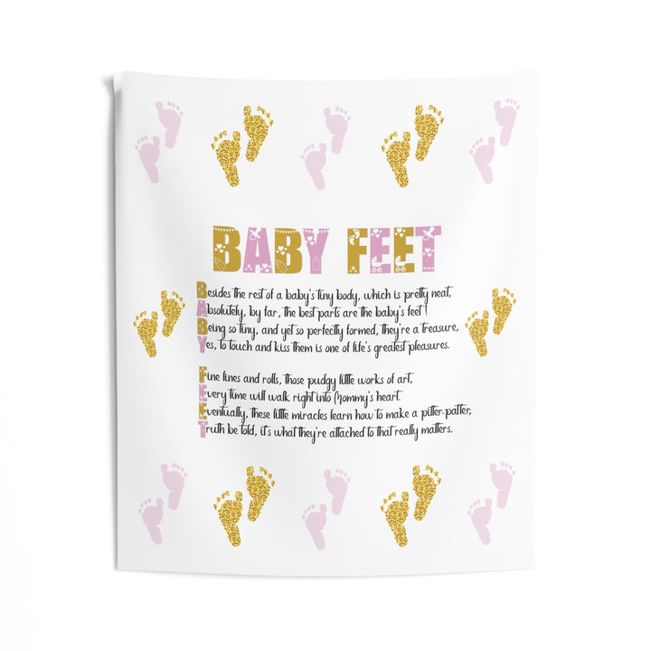 "Baby Feet" Acrostic Poem Baby Shower Backdrop - Pink and Gold - No Personalization