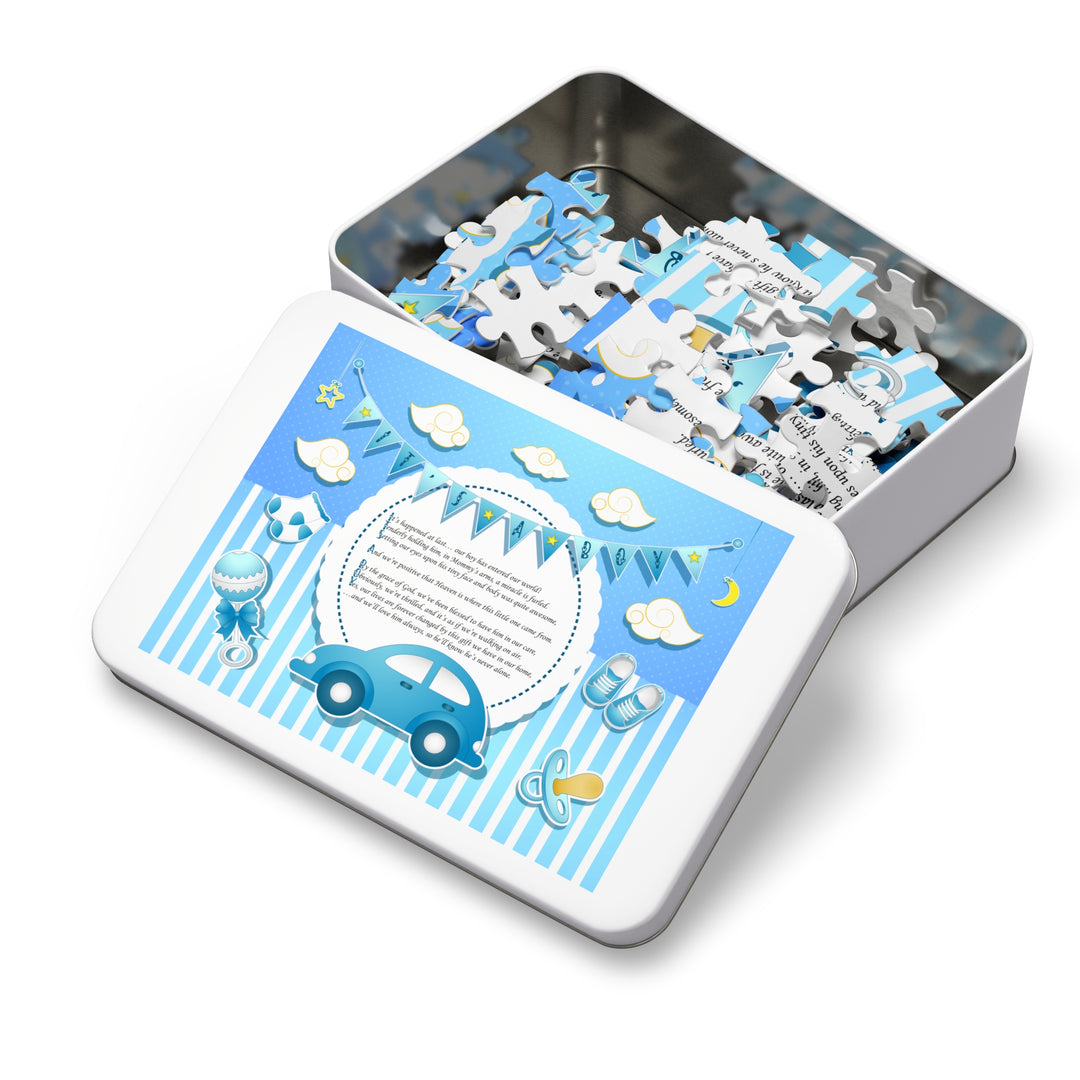 It's a Boy Acrostic Poem Puzzle - Blue Stripes - Tin Box - No Personalization